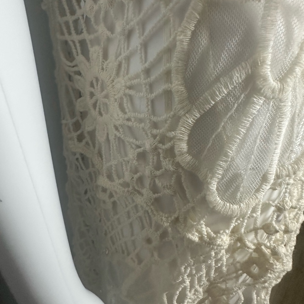ODDY Cream Crochet Lace Duster Top Stretch Boho One Size - Picture 4 of 6